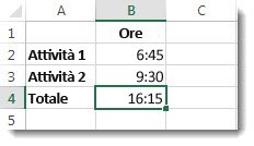 Somma del tempo di due attività