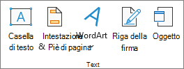 Screenshot che mostra il gruppo Testo nella scheda Inserisci.