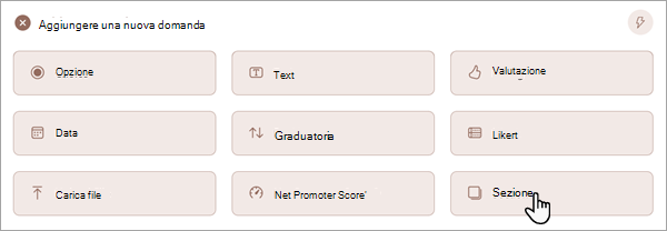 Screenshot che mostra come aggiungere una nuova sezione al modulo o al test.
