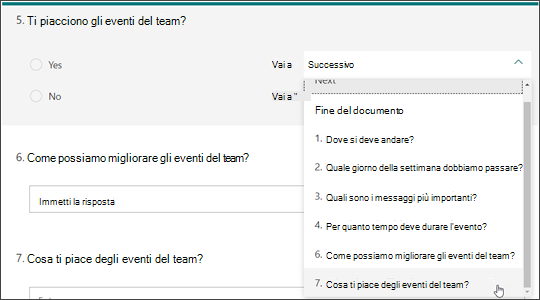 Creare rami ad altre domande in base alla risposta di un'altra domanda