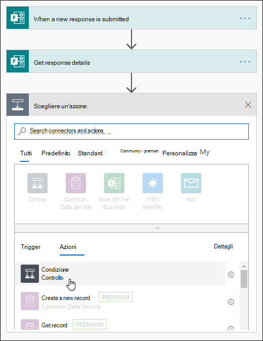 Scegliere la condizione come azione in Power Automate