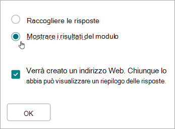 Selezionare Mostra risultati modulo
