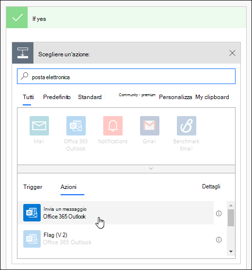 Scegliere Invia una notifica e-mail come azione in Power Automate