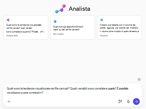 Immagine della pagina iniziale degli analisti