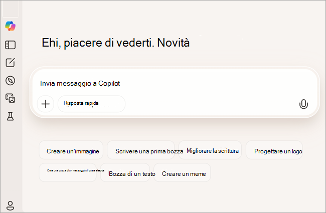 Screenshot che mostra la versione gratuita di Copilot per l'utente non connesso