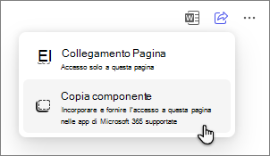 Le pagine Copilot condividono un'opzione di pagina per il componente di copia.