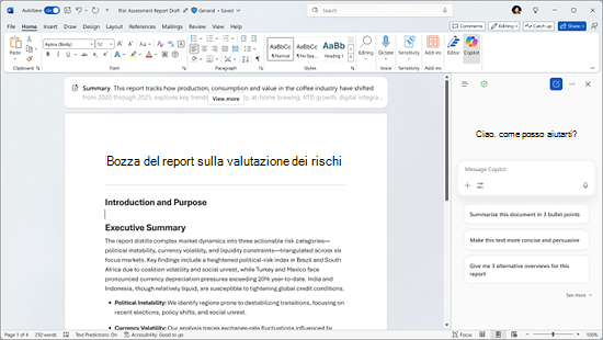 Screenshot di Copilot Chat in Word