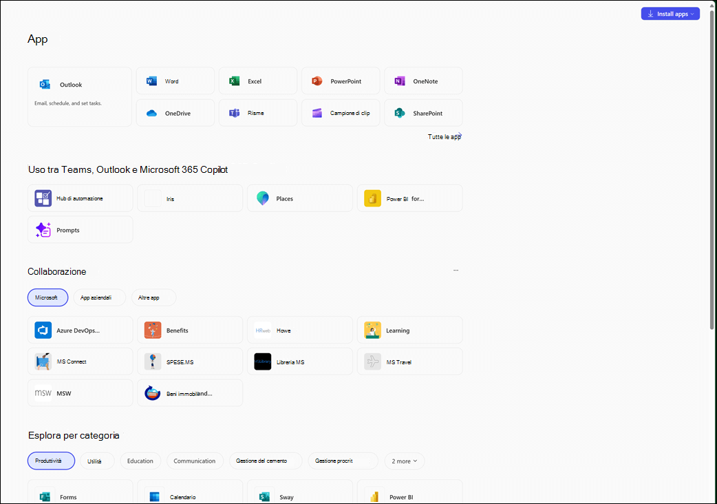 Modulo App nell'app Microsoft 365 Copilot.