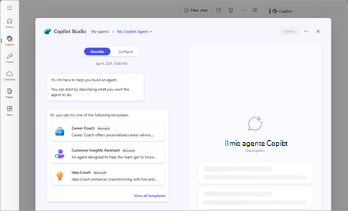 Screenshot dell'agente copilot in Copilot Studio