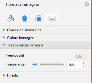 Modificare la trasparenza del colore nel riquadro Formato immagine
