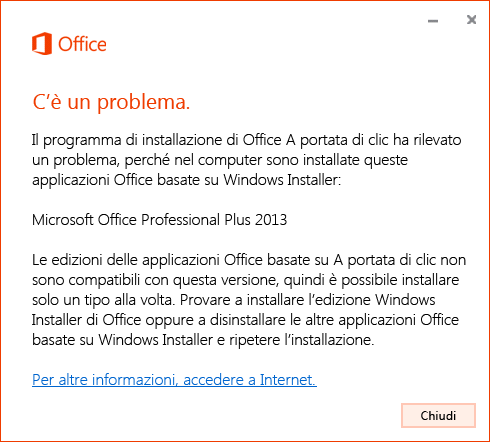 Errore durante il tentativo di installazione A portata di clic su MSI