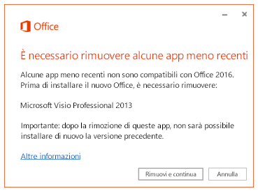 Messaggio di errore che chiede di rimuovere le app meno recenti