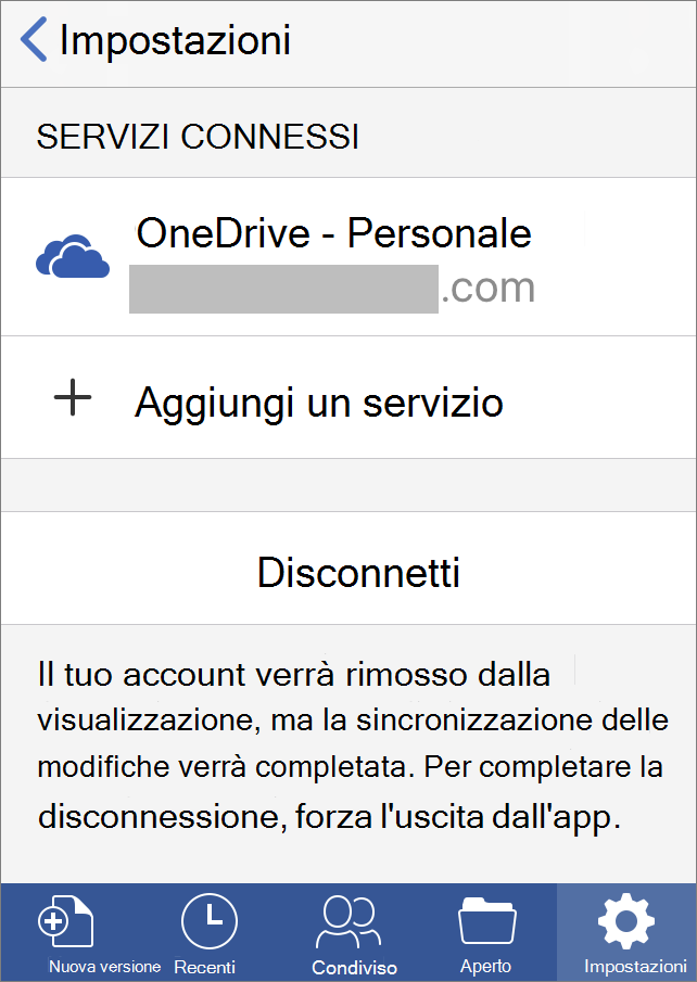 Mostra l’opzione Esegui disconnessione in Office per iOS