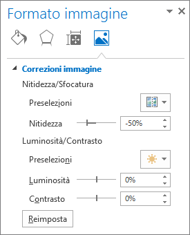 Opzioni correzioni immagine nel riquadro attività Formato immagine