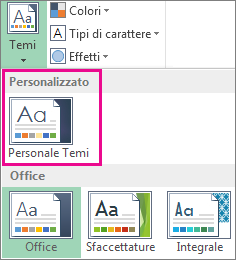 Temi personalizzati accessibili tramite il pulsante Temi