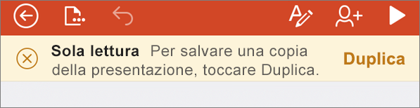 Notifica di sola lettura dopo l'apertura di un file ODF in PowerPoint per iPhone