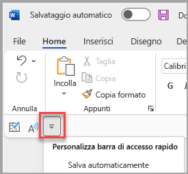 Posizione della barra di accesso rapido sotto la barra multifunzione