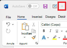 Immagine dell'icona della barra di accesso rapido sopra la barra multifunzione