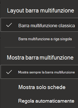 Screenshot della barra multifunzione sul Web.