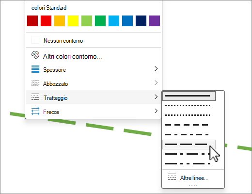 Screenshot di Contorno forma che mostra la selezione tratteggio.
