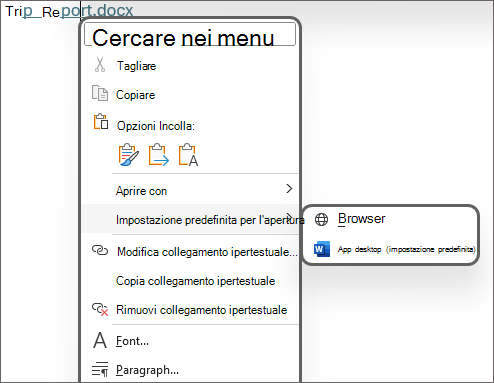 Immagine delle opzioni per impostare l'apertura predefinita come browser o app desktop (impostazione predefinita).