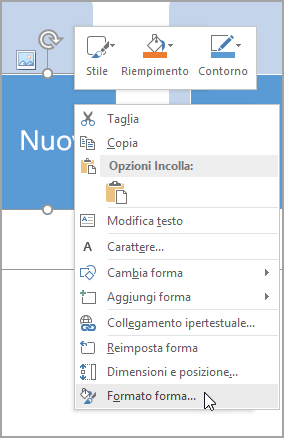 Selezionare Formato forma