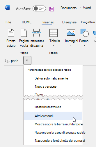 Aggiungere un comando personalizzato alla barra di accesso rapido