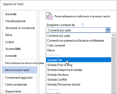 Scegliere da dove proviene il comando