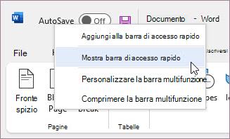 Mostra la barra di accesso rapido