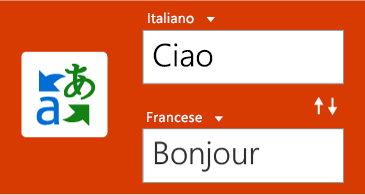 Pulsante Translator con una parola in inglese e la traduzione in francese