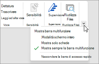 Opzione di visualizzazione della barra multifunzione menu