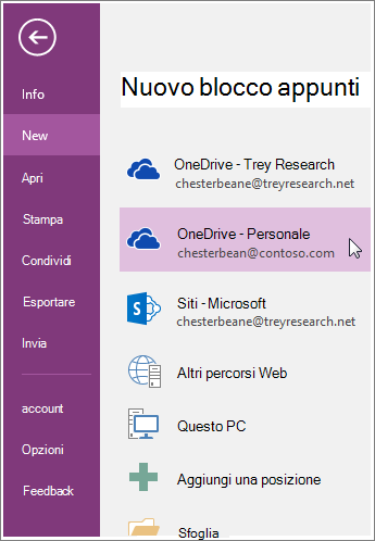 Screenshot che illustra come creare un nuovo blocco appunti di OneNote.