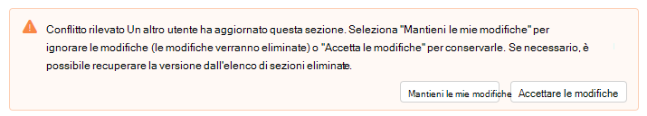 Screenshot che mostra un avviso di conflitto rilevato nelle newsletter di Outlook