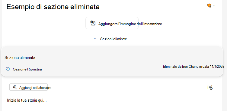 L'interruttore Sezioni eliminate si trova nella parte superiore dell'edizione
