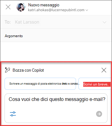 Alcuni Cosa si vuole che questo messaggio di posta elettronica di dire il testo per Bozza con Copilot in Outlook