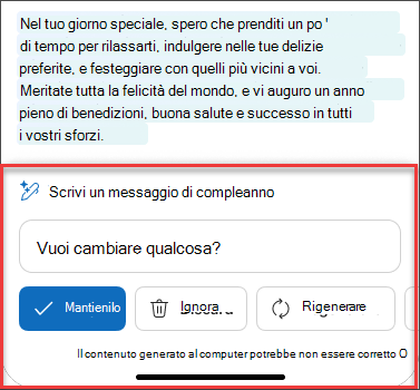 Alcuni Dopo un attento esame del testo dalla bozza di posta elettronica utilizzando Copilot in iOS e Android