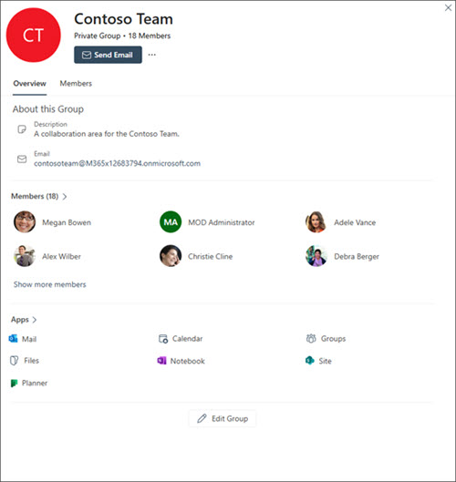 Immagine di una scheda di gruppo in Outlook