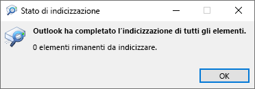 Stato indicizzazione per la ricerca di Outlook