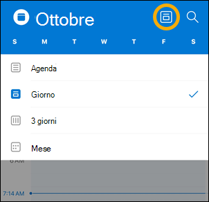 Opzioni dei pulsanti di visualizzazione Calendar di iOS