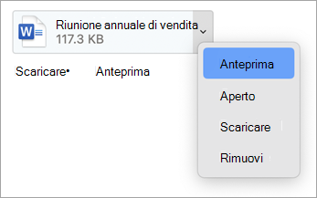 Dal menu a discesa, seleziona Anteprima, Apri, Scarica (o Salva con nome...) e Rimuovi