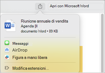 Condividere il file utilizzando le estensioni installate sul Mac