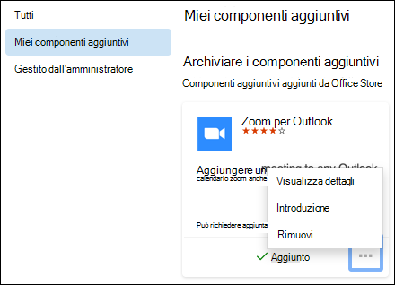 Menu Miei componenti aggiuntivi in Outlook per Mac.
