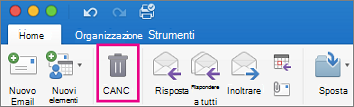 Nella scheda Home fare clic sul pulsante Elimina