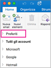 Preferiti si trova all'inizio dell'elenco di cartelle nella barra laterale