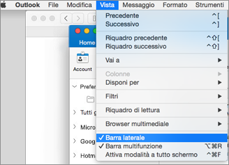 Selezionare Visualizza > barra laterale per visualizzare l'elenco delle cartelle