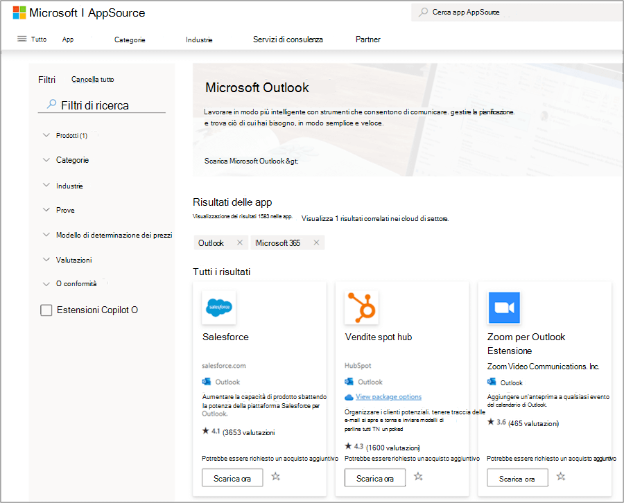 Componenti aggiuntivi di Microsoft Outlook in AppSource
