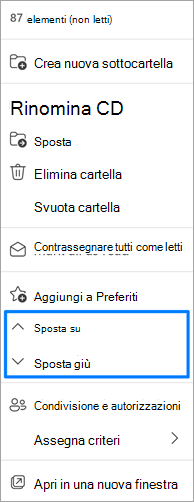 Screenshot dell'opzione Sposta cartelle