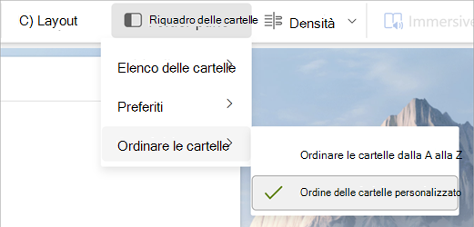 Riquadro Scegli cartelle, Ordina cartelle, Ordinamento cartelle personalizzate