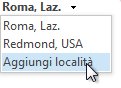 Comando Aggiungi località alla barra del meteo