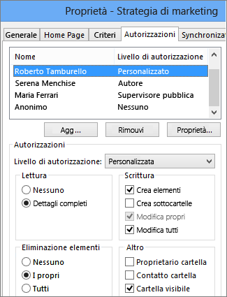 Impostazione delle autorizzazioni su una cartella pubblica